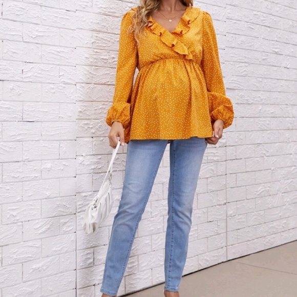 Maternity Polka Dot Ruffle Trim Blouse - Picture 3 of 6